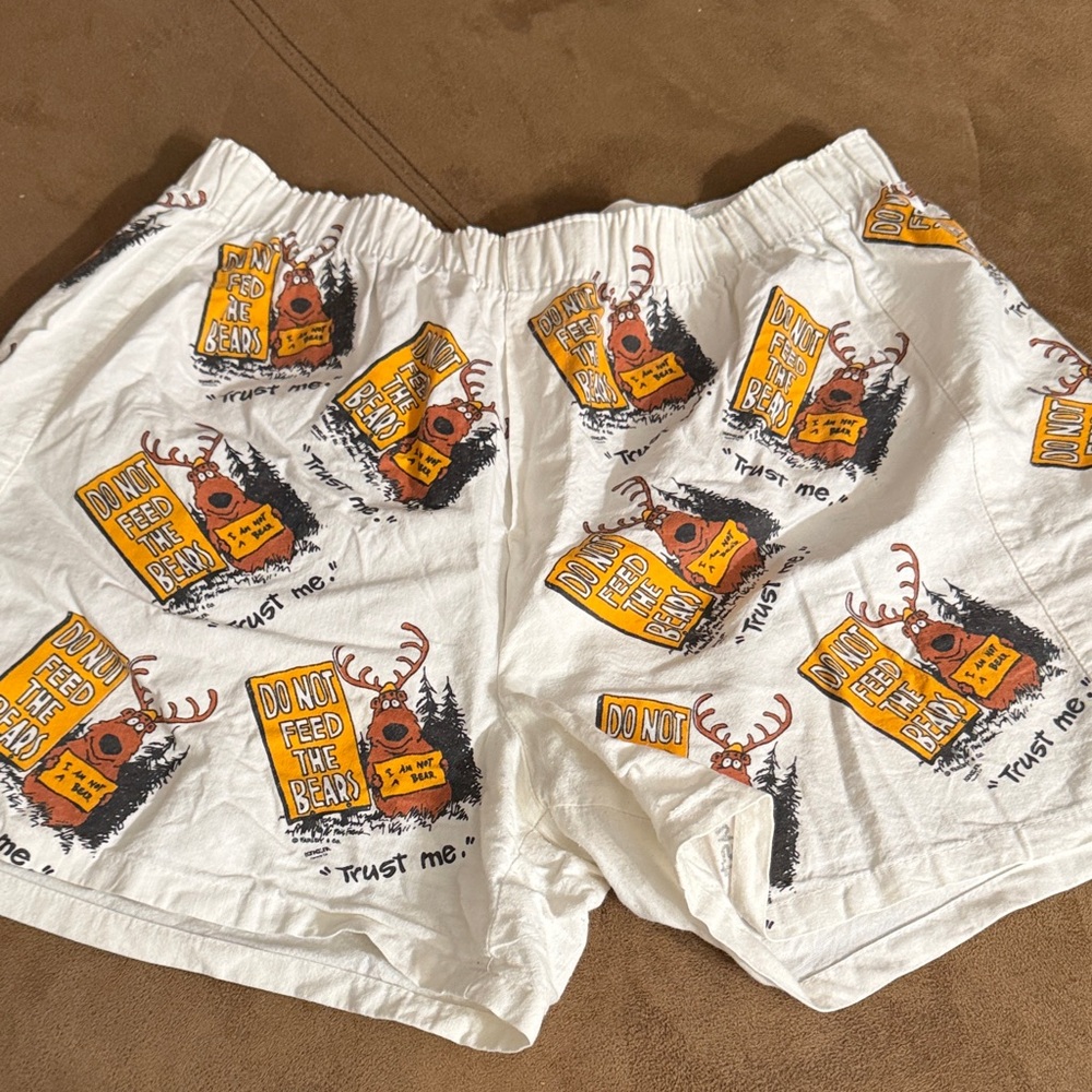 Men's White Novelty Shorts with Fun Bear Print